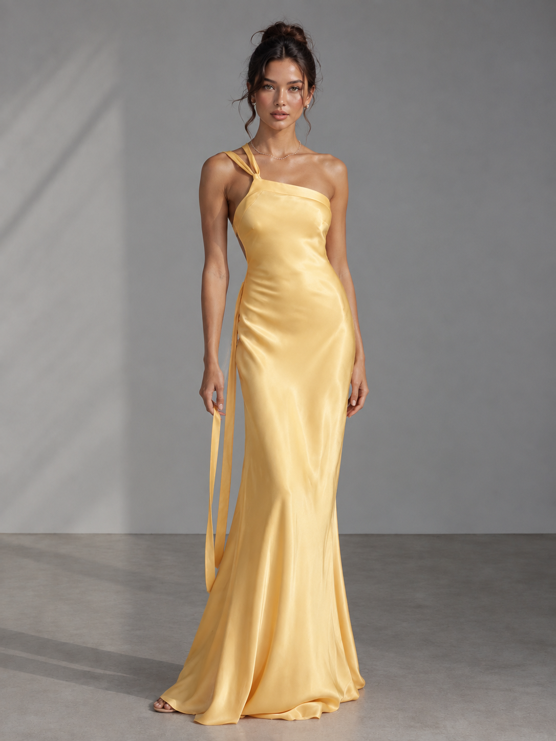 Zephrina Emerelle cowl satin maxi dress in yellow