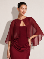 Zephrina sheer cape shawl in burgundy