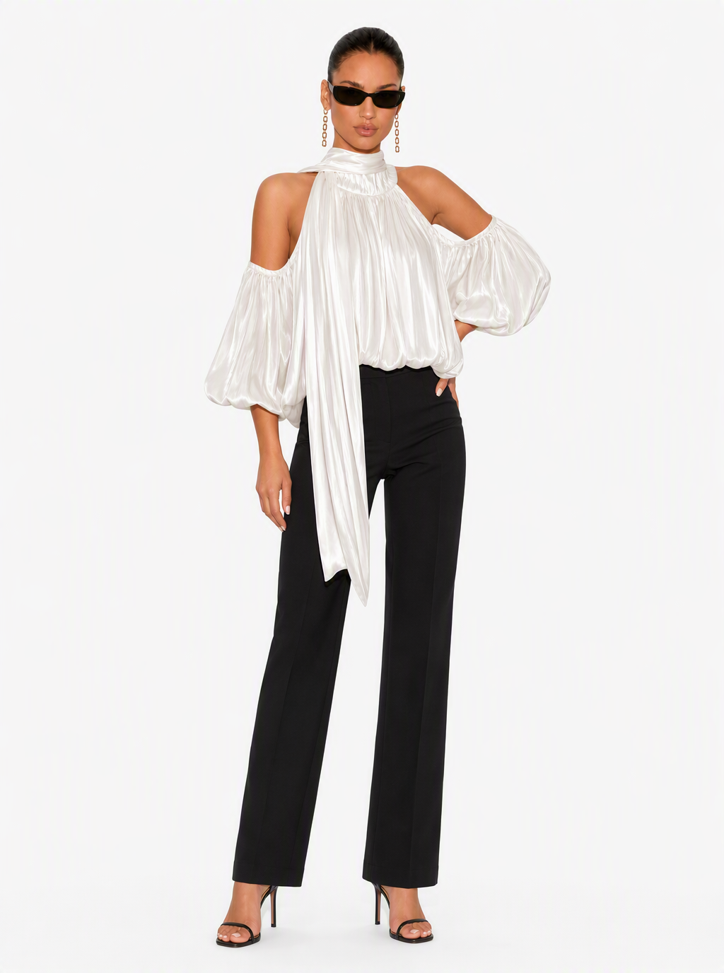 Zephrina Etta scarf tie satin blouse in white