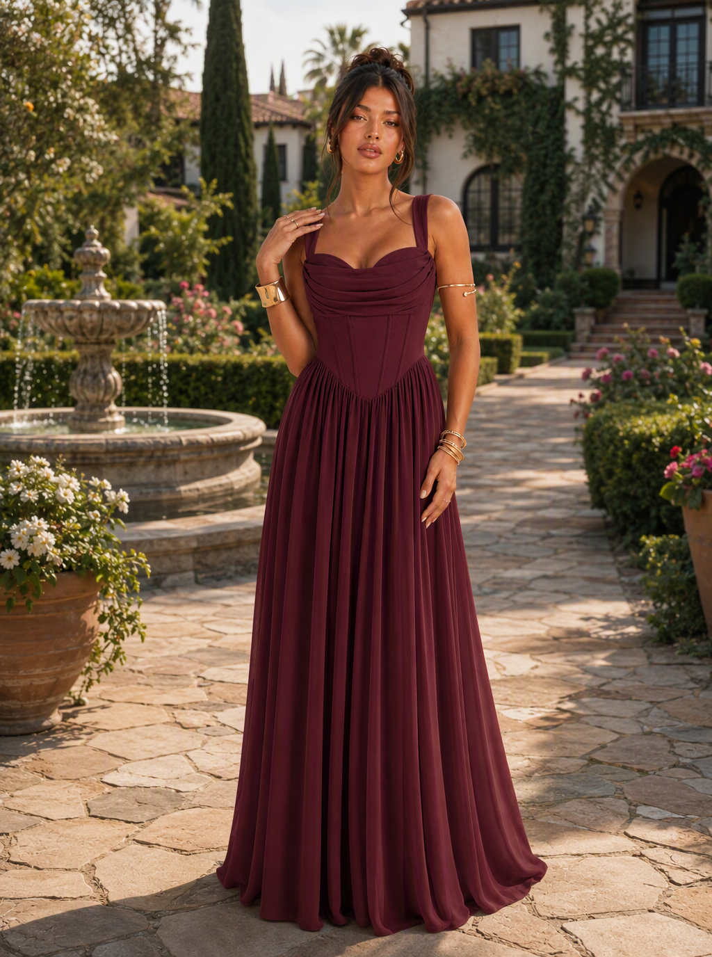 Zephrina Maelle pleated chiffon maxi dress in blue