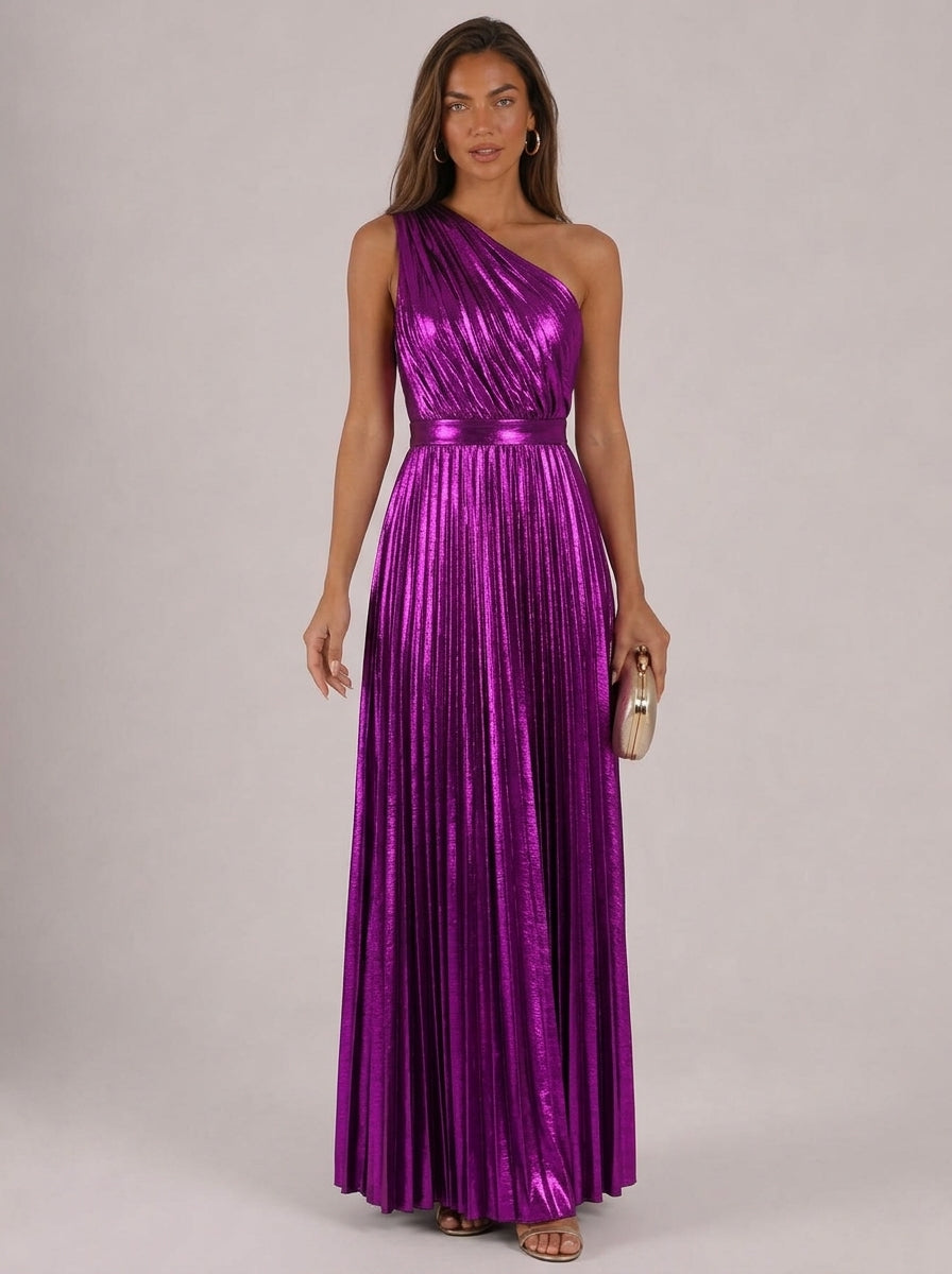 Zephrina Celandra metallic pleated maxi dress