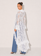 Zephrina Quintessa lace ruffle duster cardigan in white