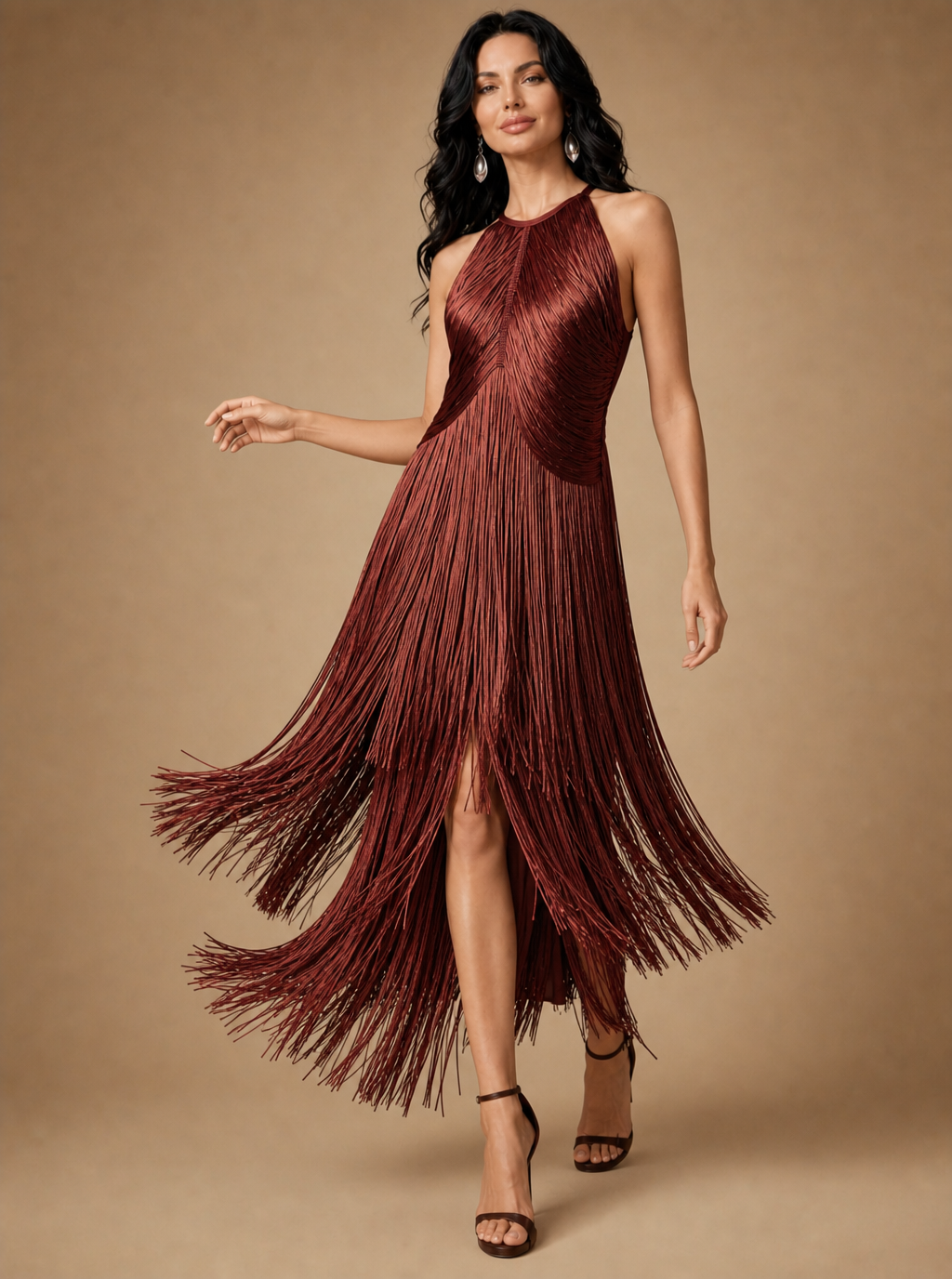 Zephrina Sabina fringe halter midi dress