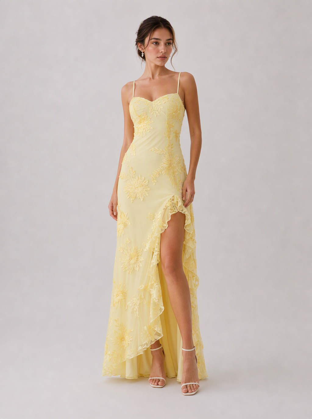 Zephrina Briony embroidered mesh maxi dress in yellow