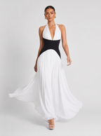 Monochrome Corset Waist Maxi Gown