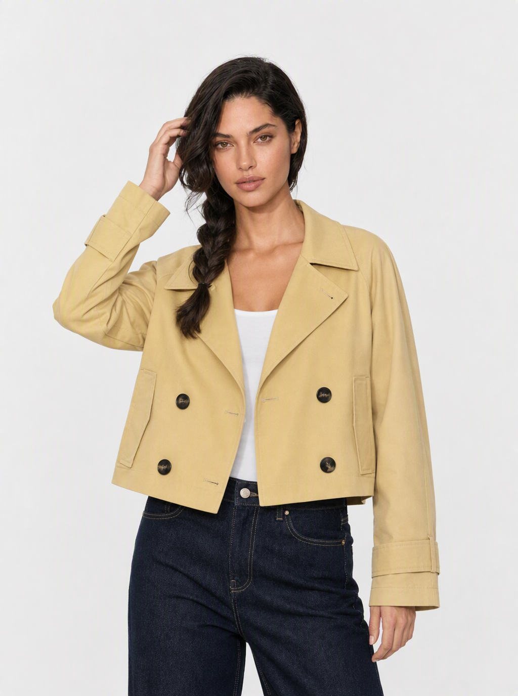Zephrina Lenora cropped trench jacket in khaki