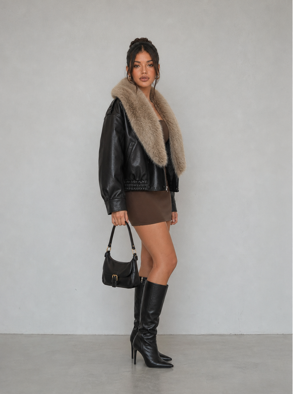 Zephrina Feliciana plush-collar jacket in dark coffee