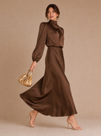 Zephrina Sable draped satin midi dress