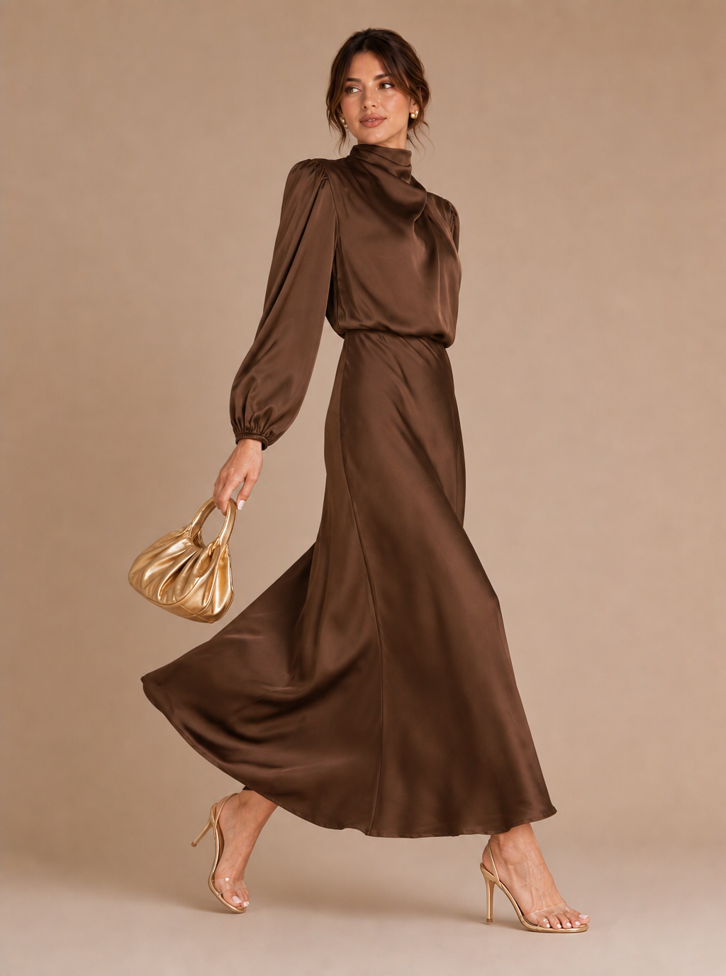 Zephrina Sable draped satin midi dress