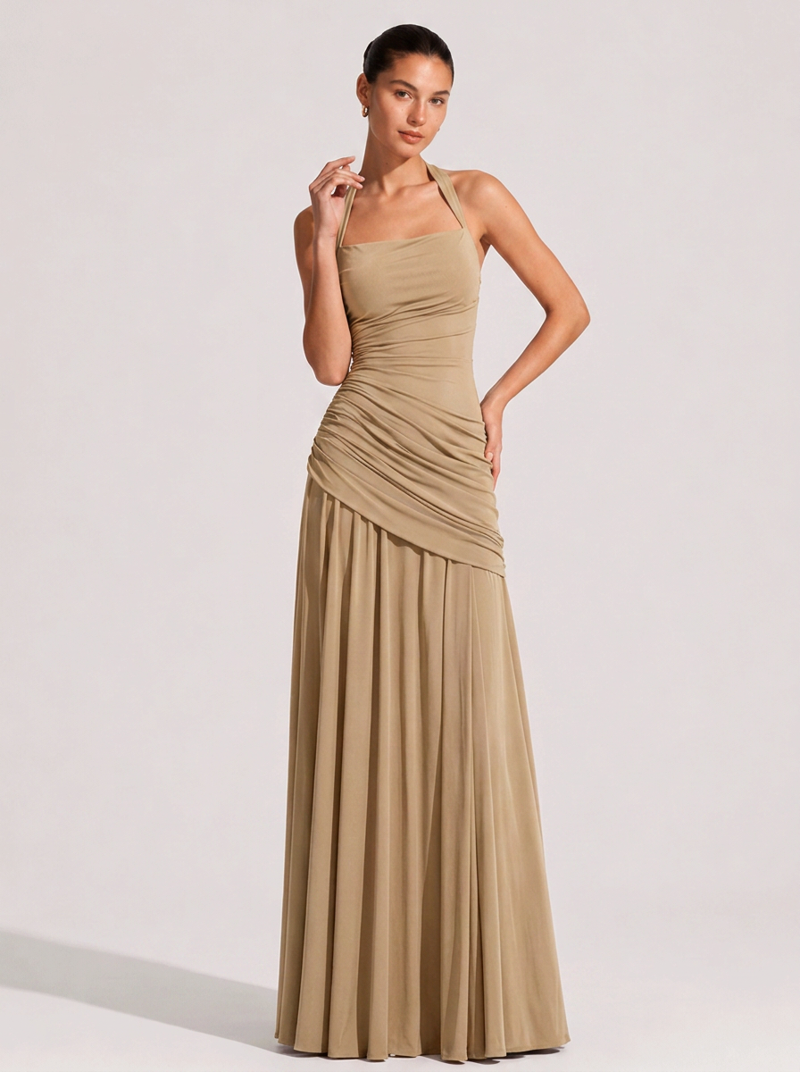Helena Halter-Neck Maxikleid mit Raffungen