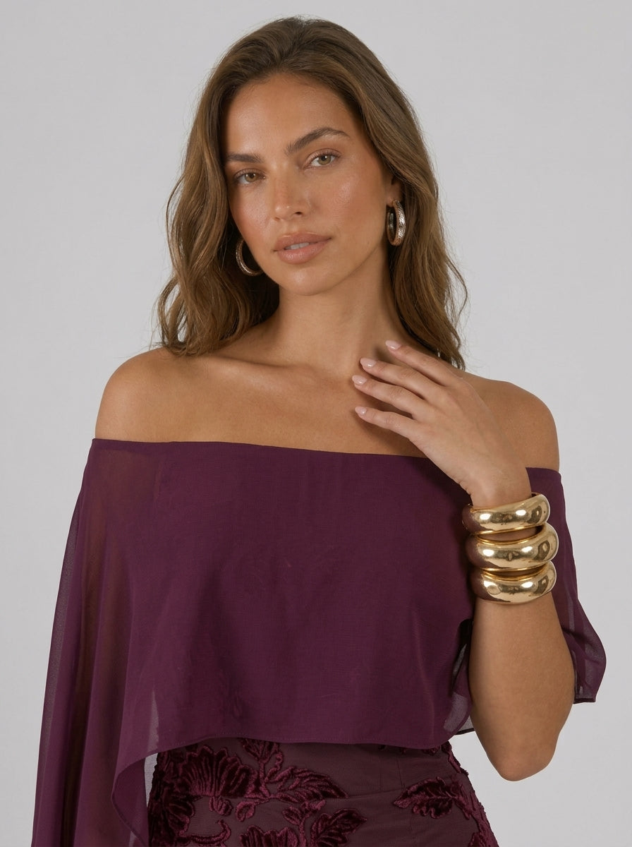 Zephrina Elara embroidered cape maxi dress in brick red