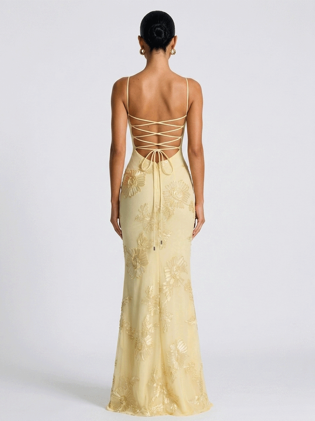3D Floral Lace Mermaid Maxi Gown With Matching Chiffon Cape