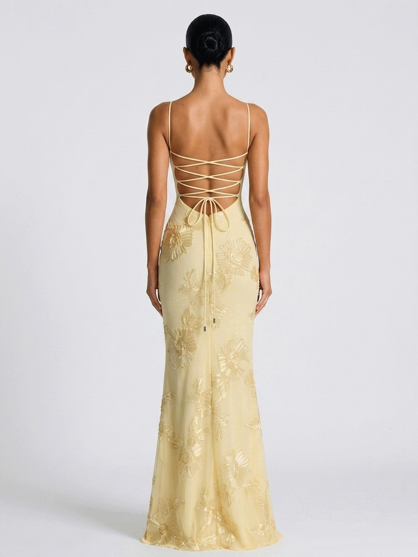 3D Floral Lace Mermaid Maxi Gown With Matching Chiffon Cape