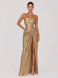 Zephrina Ulyssa pleated satin maxi dress in gold
