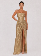 Zephrina Ulyssa pleated satin maxi dress in gold