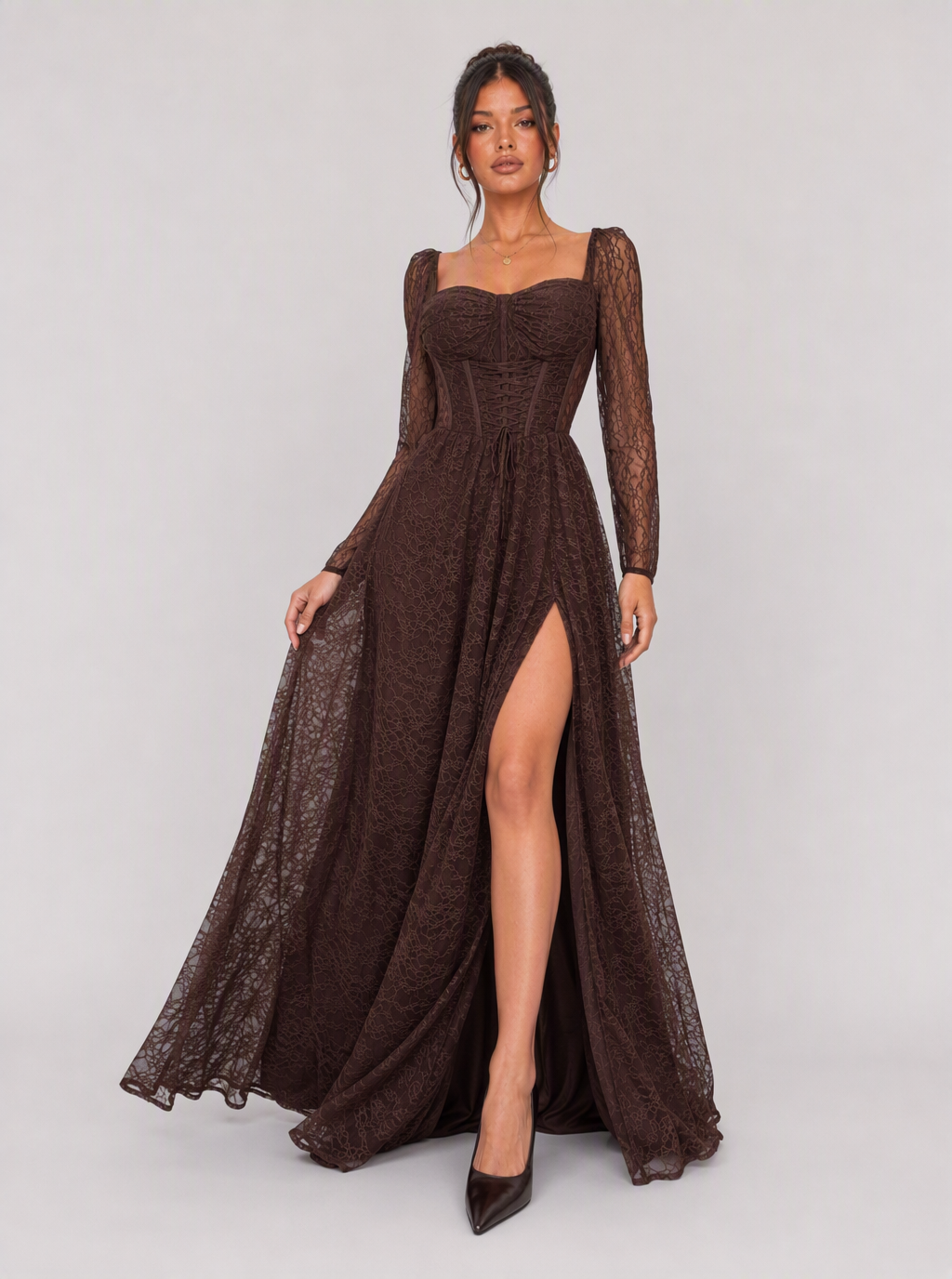Zephrina Fiora lace high-slit maxi dress