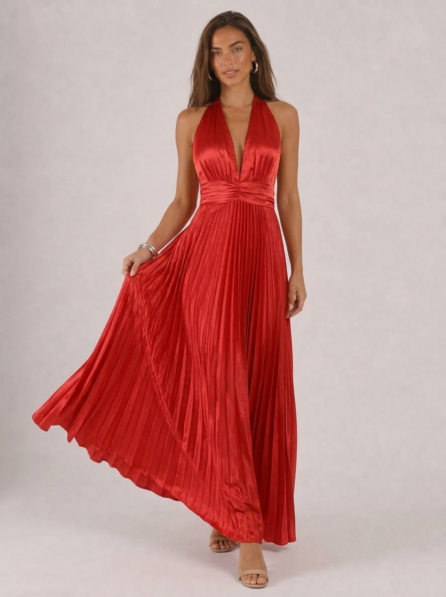 Zephrina Avenelle pleated satin maxi dress