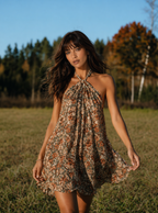 Sienna Vintage Floral Halter Mini Dress