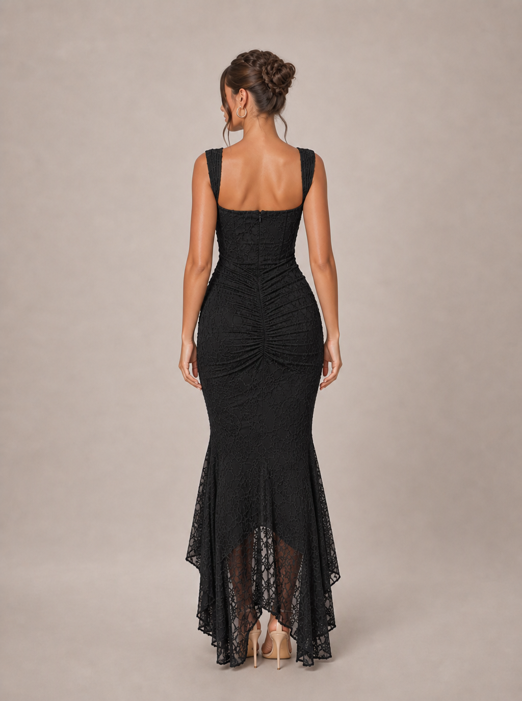 Zephrina Isabeau jacquard high-low maxi dress in black