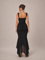 Zephrina Isabeau jacquard high-low maxi dress in black