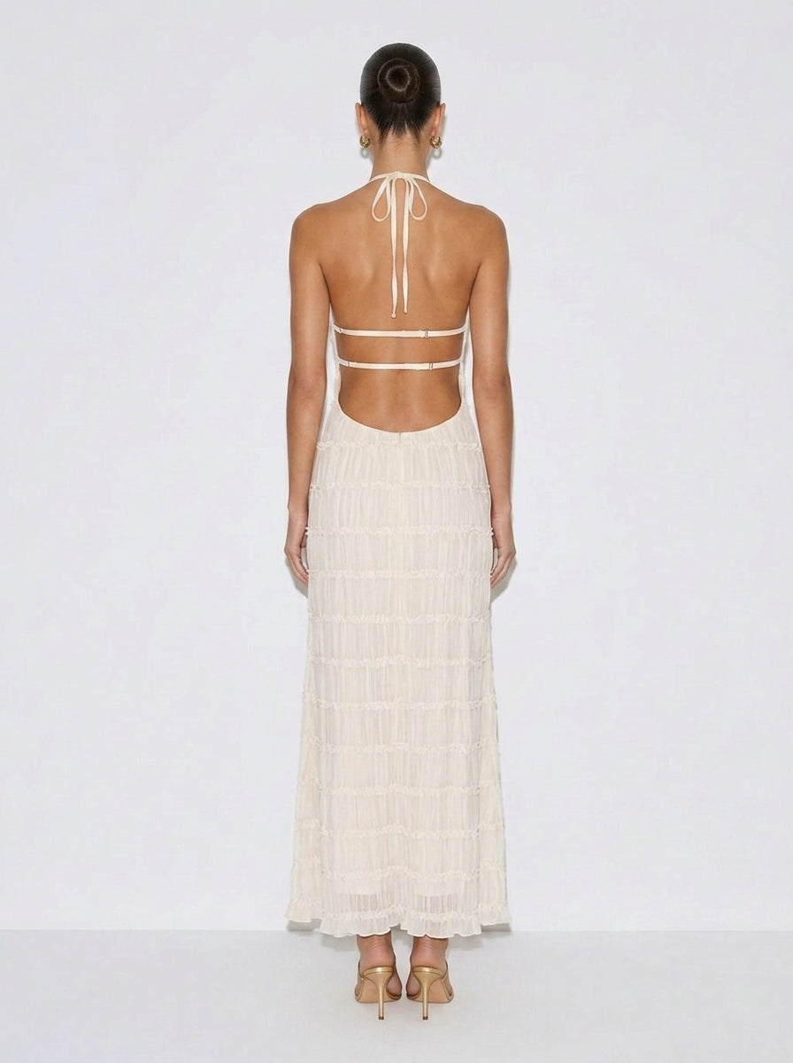Zephrina Iris Halter Tiered Midi Dress