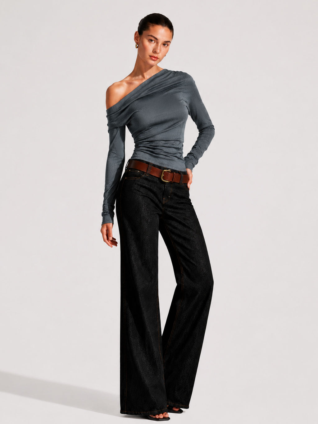 Off-Shoulder Ruched Long Sleeve Top