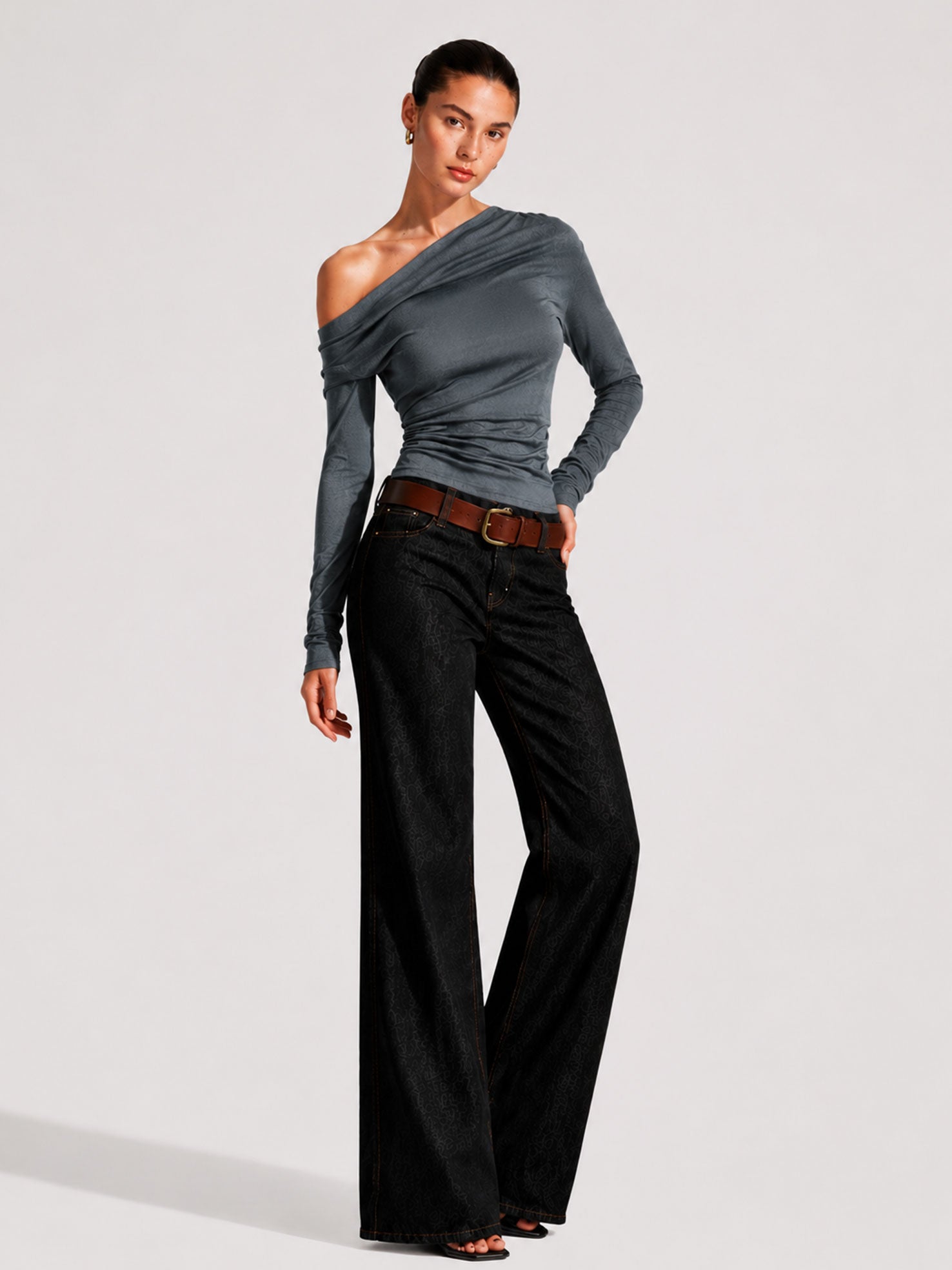 Off-Shoulder Ruched Long Sleeve Top
