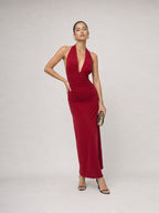 Aveline Ruched Halter Maxi Dress