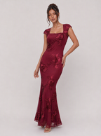 Zephrina Marceline embroidered square-neck mermaid maxi dress in blue