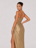 Zephrina Ulyssa pleated satin maxi dress in gold