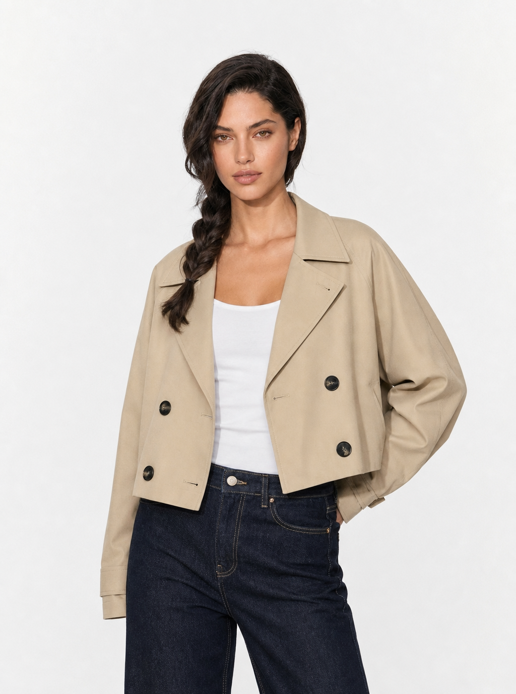 Zephrina Lenora cropped trench jacket in khaki