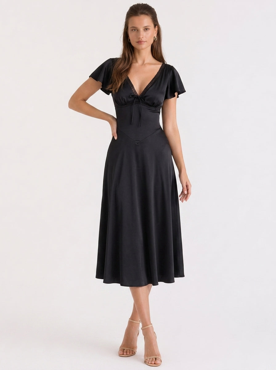 Zephrina Lucienne bow lace-trim midi dress in pink