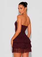 Zephrina Elara tiered lace mini dress in brown