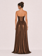 Zephrina Livia metallic slit maxi dress in dark brown
