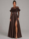 Zephrina Orelia lace satin maxi dress in brown