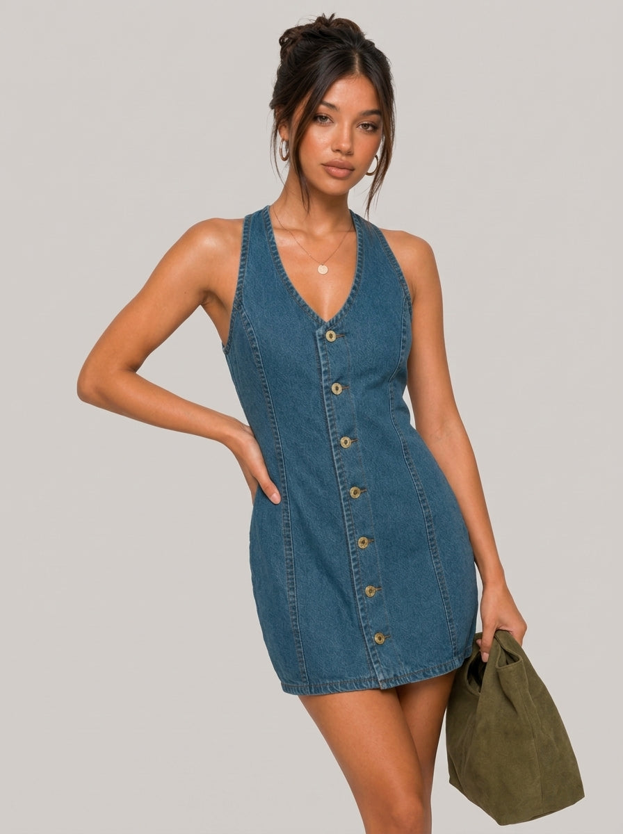 Mini-robe en jean foncé Winnie