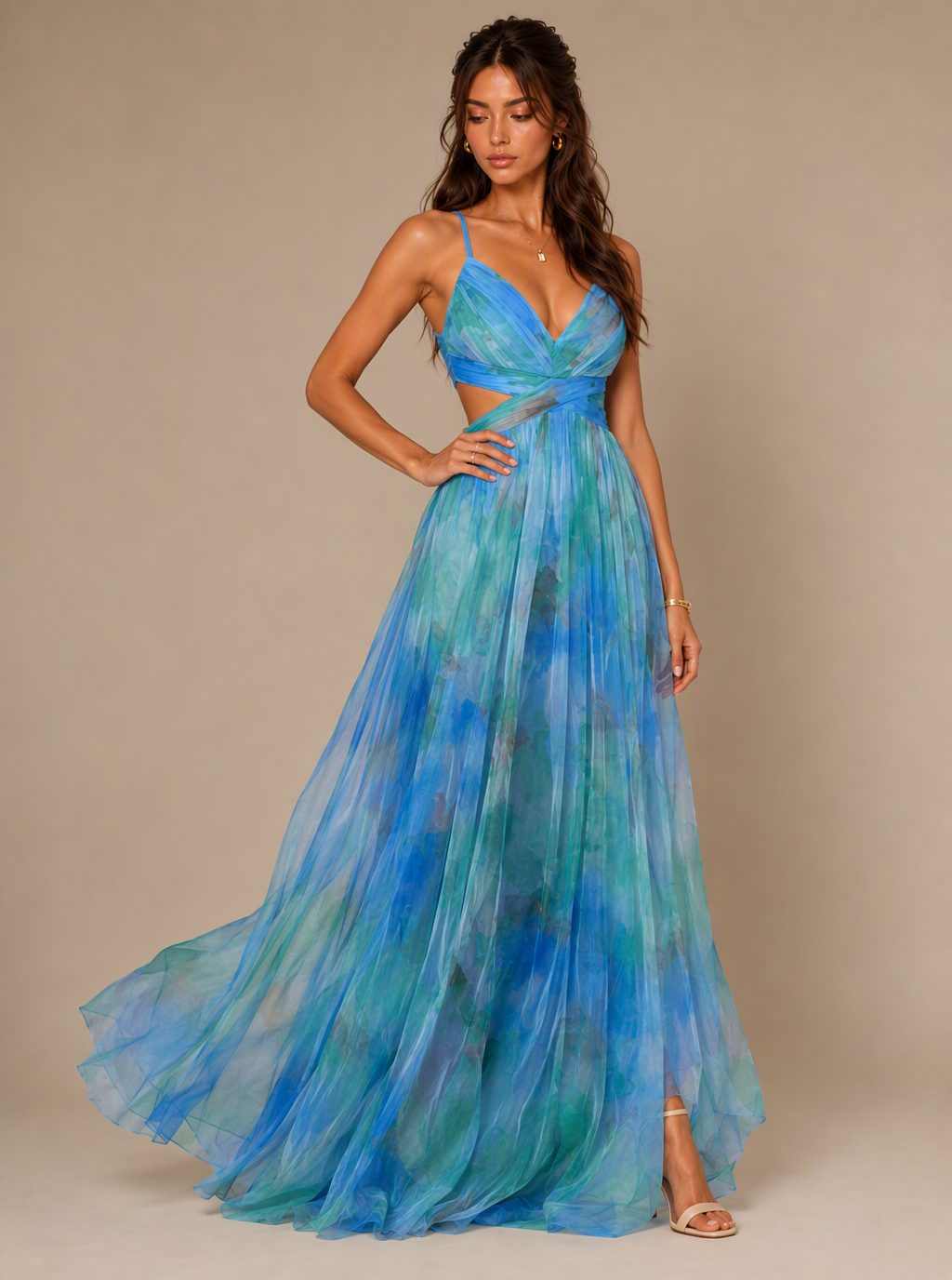 Zephrina Halina watercolor chiffon maxi dress