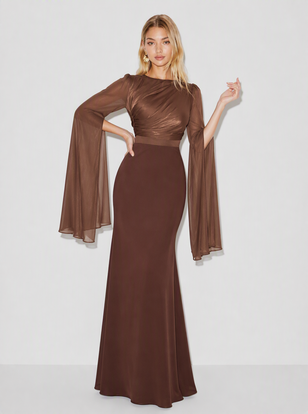 Zephrina Evelina satin cape sleeve maxi dress