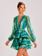 Zephrina Isolde ombre ruffle mini dress in green