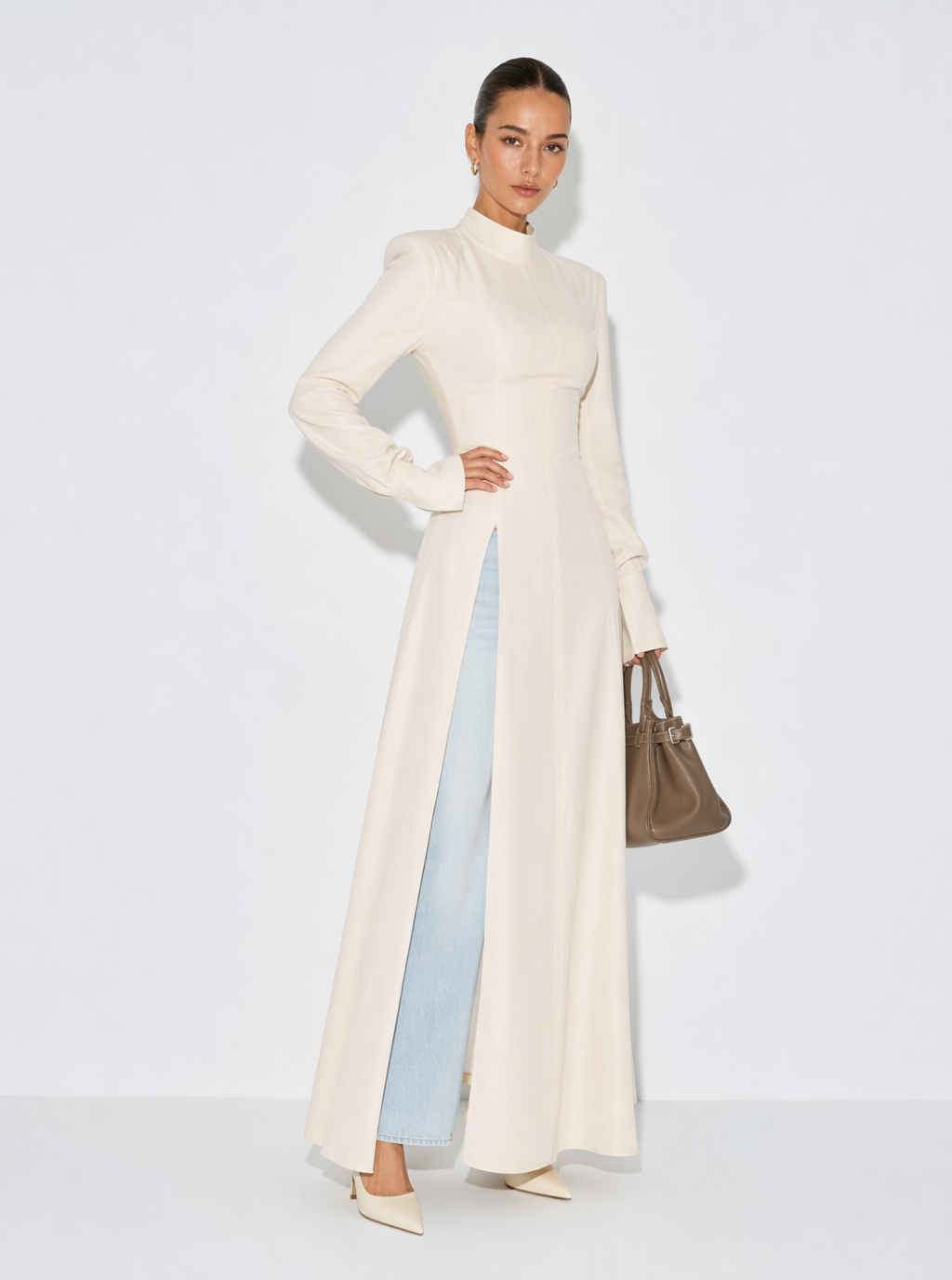 Zephrina Maelle linen-look longline tunic top in ivory
