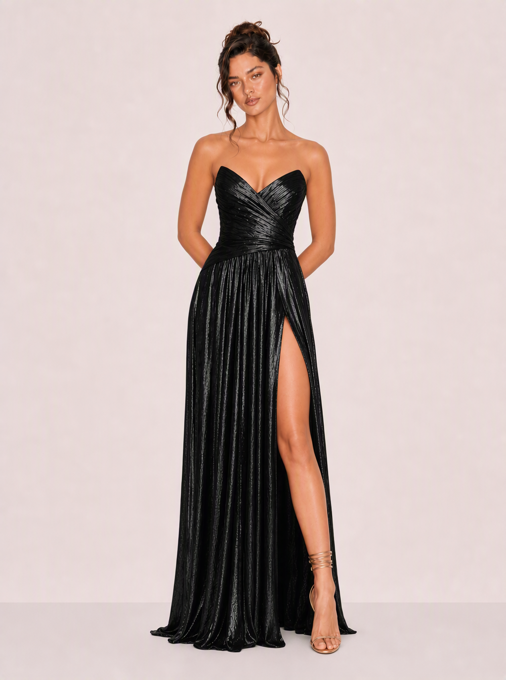 Zephrina Livia metallic slit maxi dress in dark brown