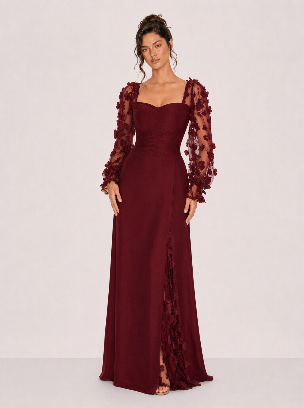 Zephrina Orlaith floral applique maxi dress in burgundy