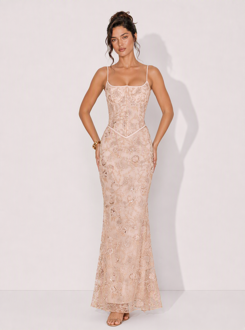 Zephrina Soraya jacquard mermaid maxi dress in coffee