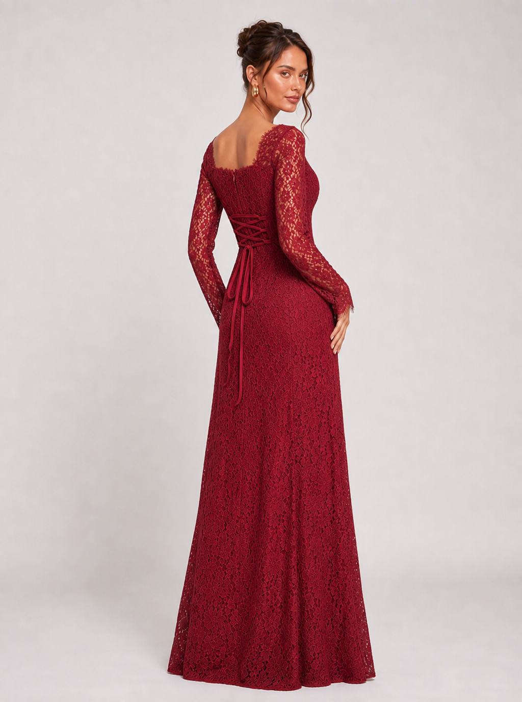 Zephrina Mirabel lace column maxi dress in burgundy