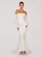 Zephrina Brinelle off-shoulder satin maxi dress