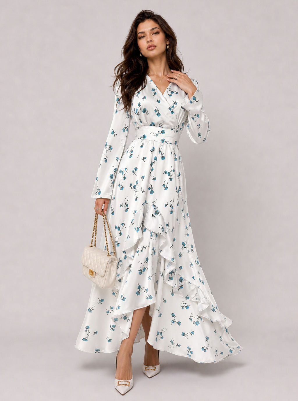 Zephrina Jorelle floral chiffon maxi dress in white