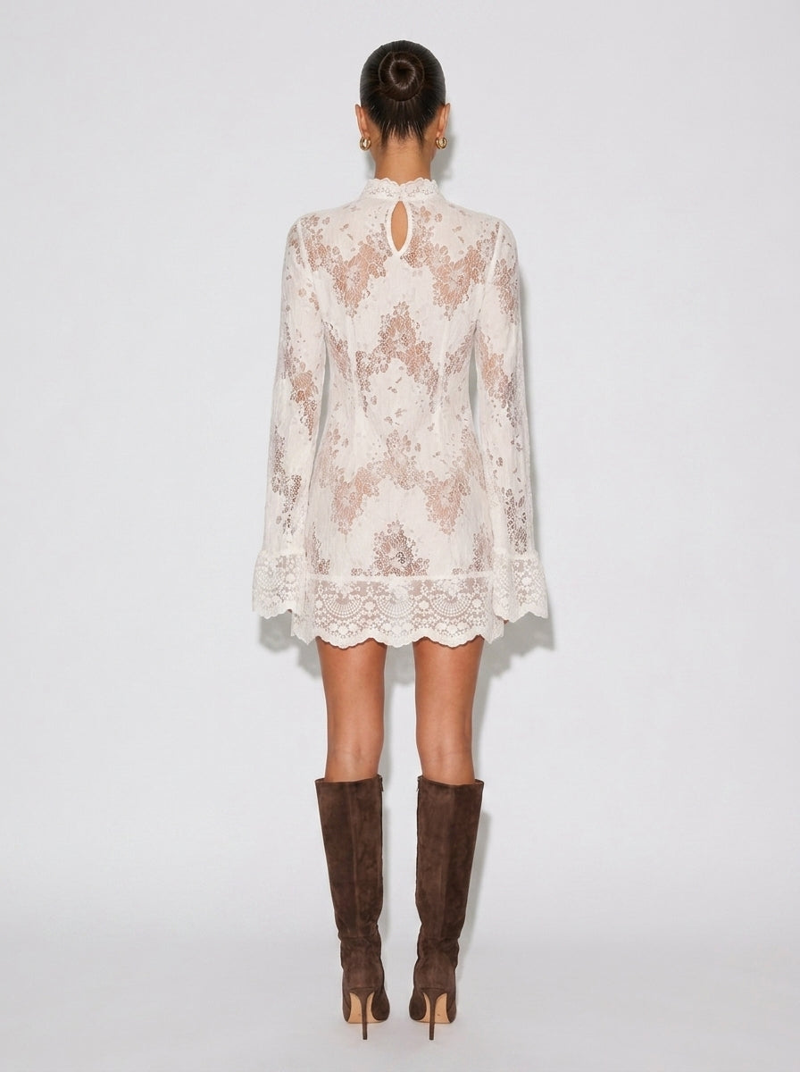 Zephrina Evienne high-neck lace mini dress in white
