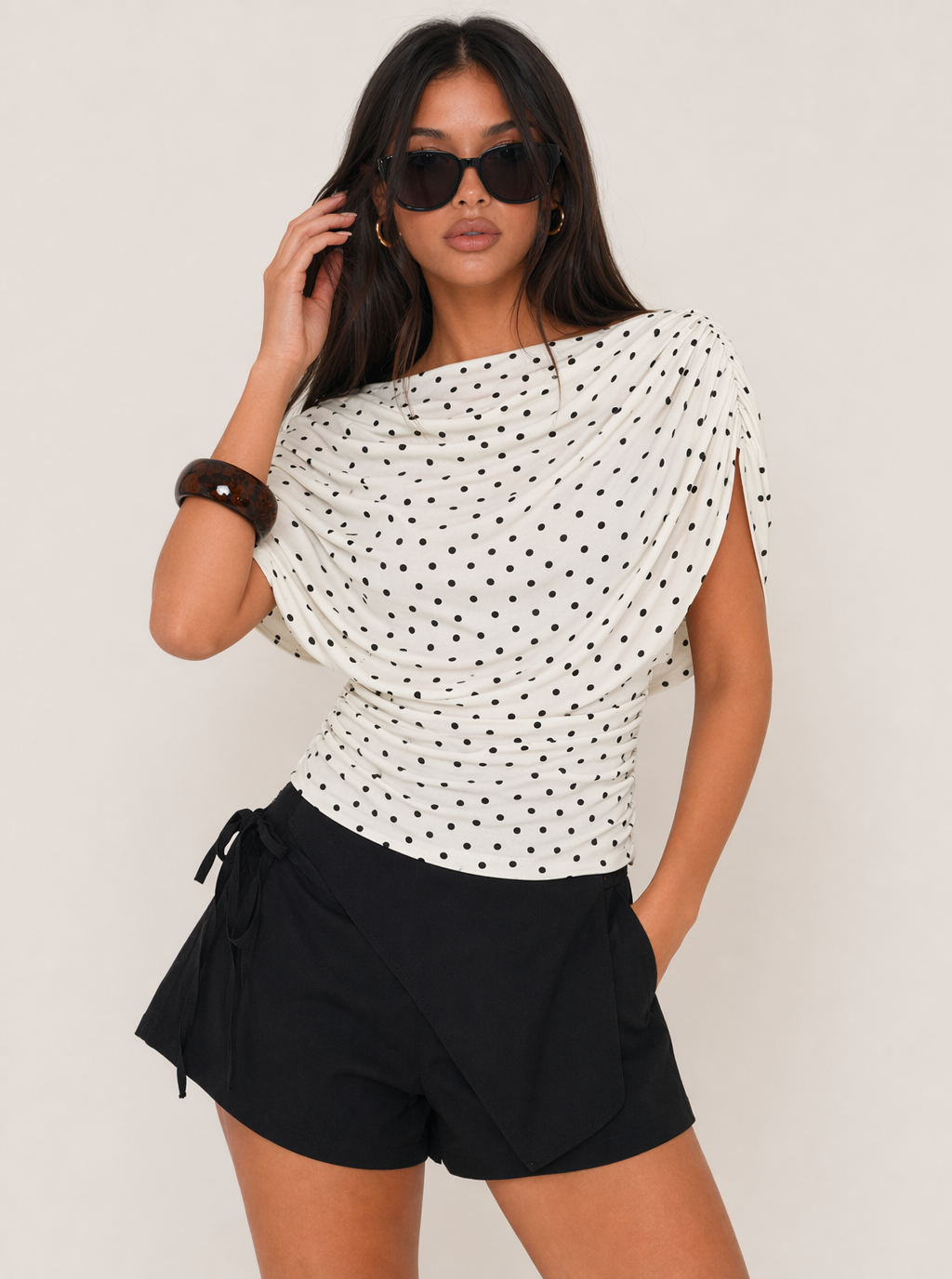 Reese Drapierter Mesh-Top