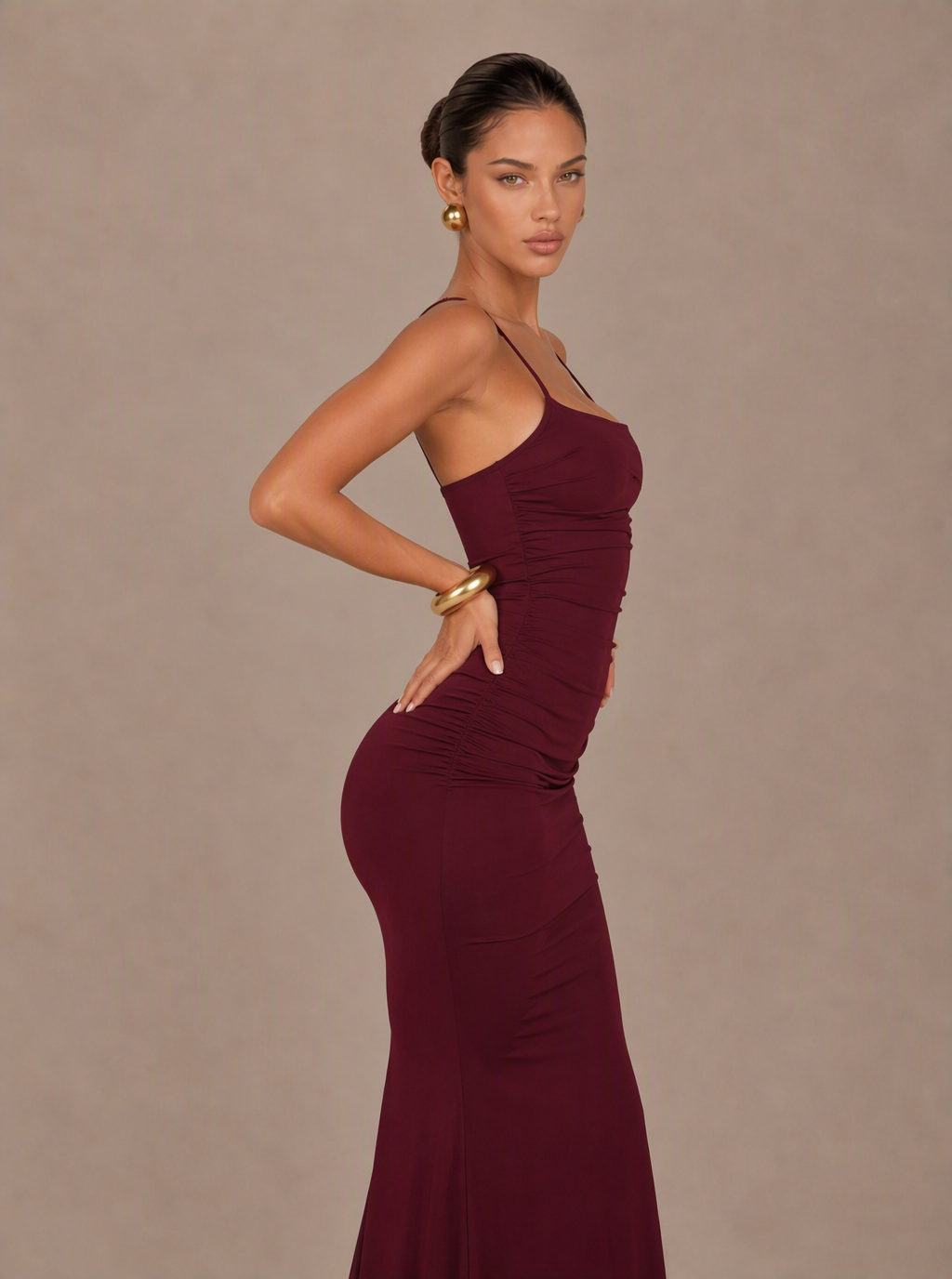 Zephrina Wrenelle ruched knit maxi dress