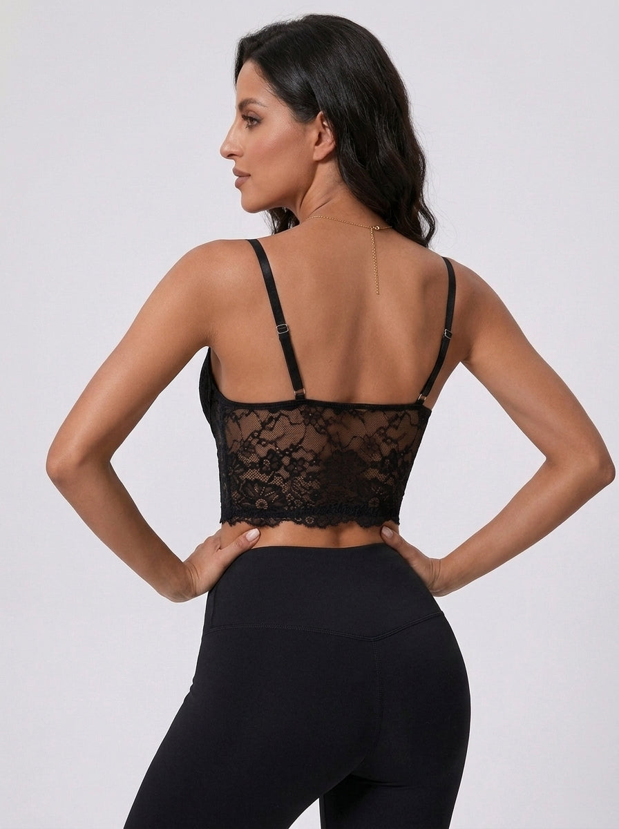 Zephrina longline floral lace bra in black